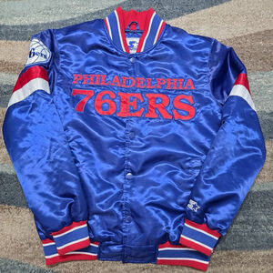 Vintage Starter Philadelphia 76ers Satin Jacket Blue Red Embroidered Logo M